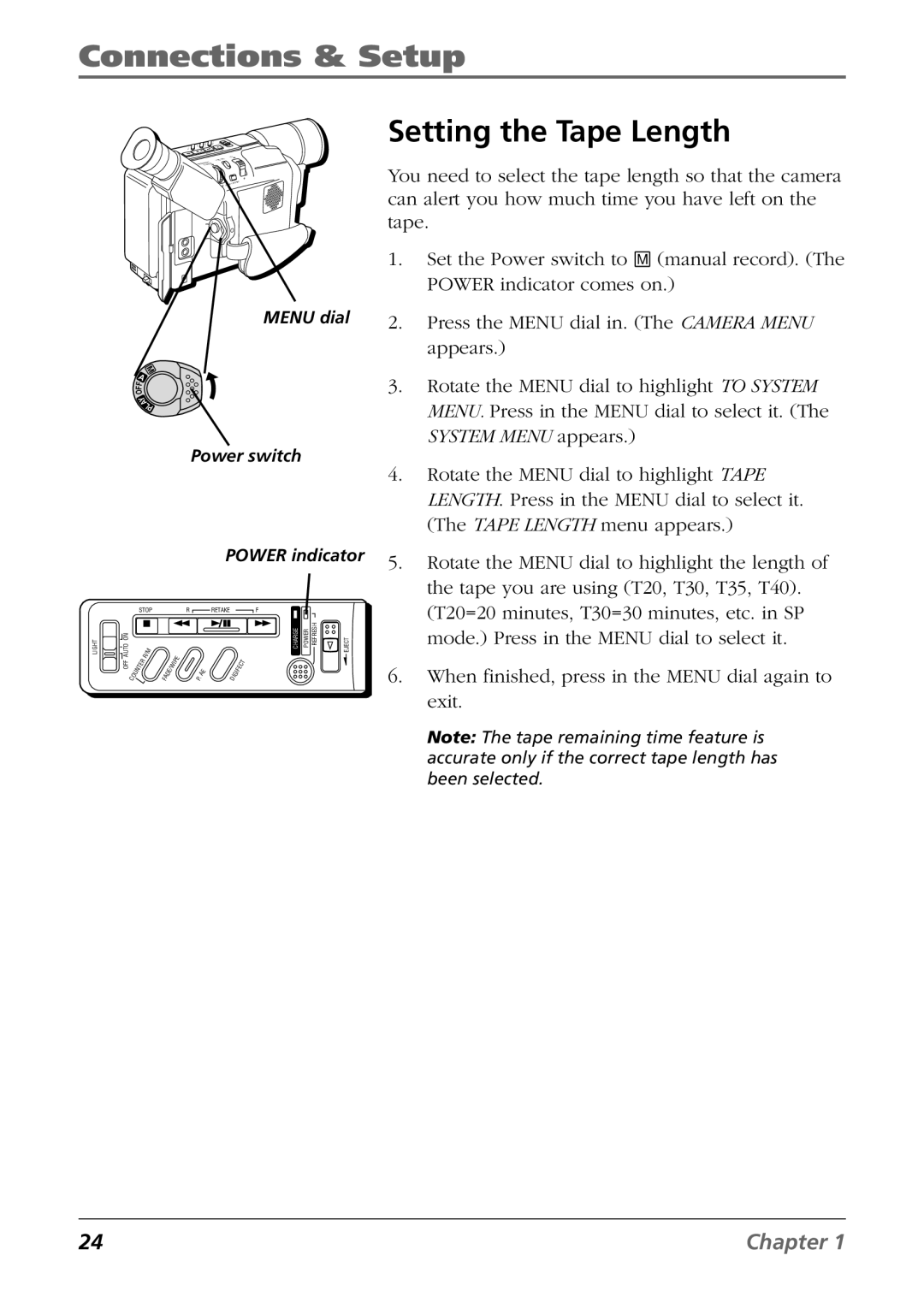 RCA CC6364/CC6374 manual Setting the Tape Length 