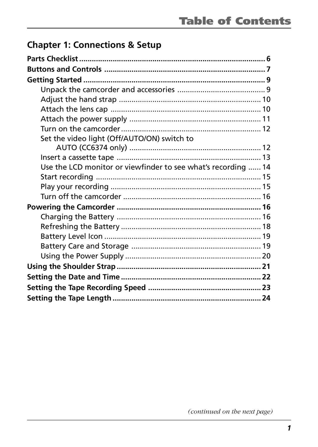 RCA CC6364/CC6374 manual Table of Contents 