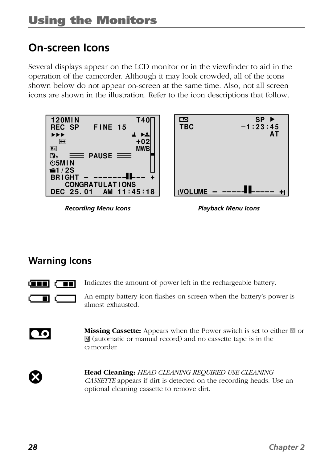 RCA CC6364/CC6374 manual On-screen Icons, Volume - - - - - + 