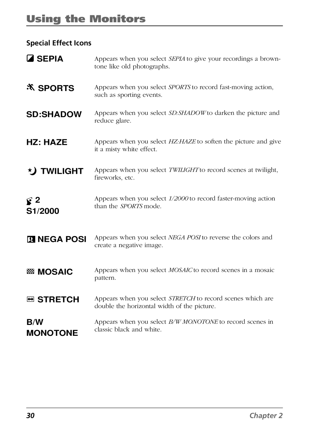 RCA CC6364/CC6374 manual Stretch Monotone, Special Effect Icons 