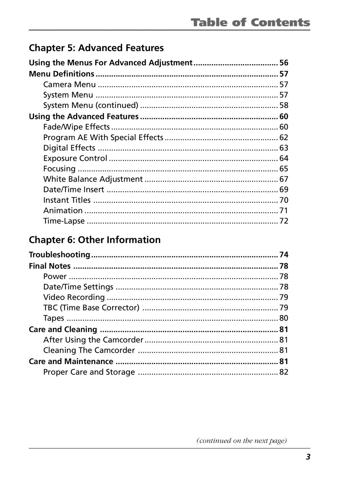 RCA CC6364/CC6374 manual Advanced Features, Other Information 