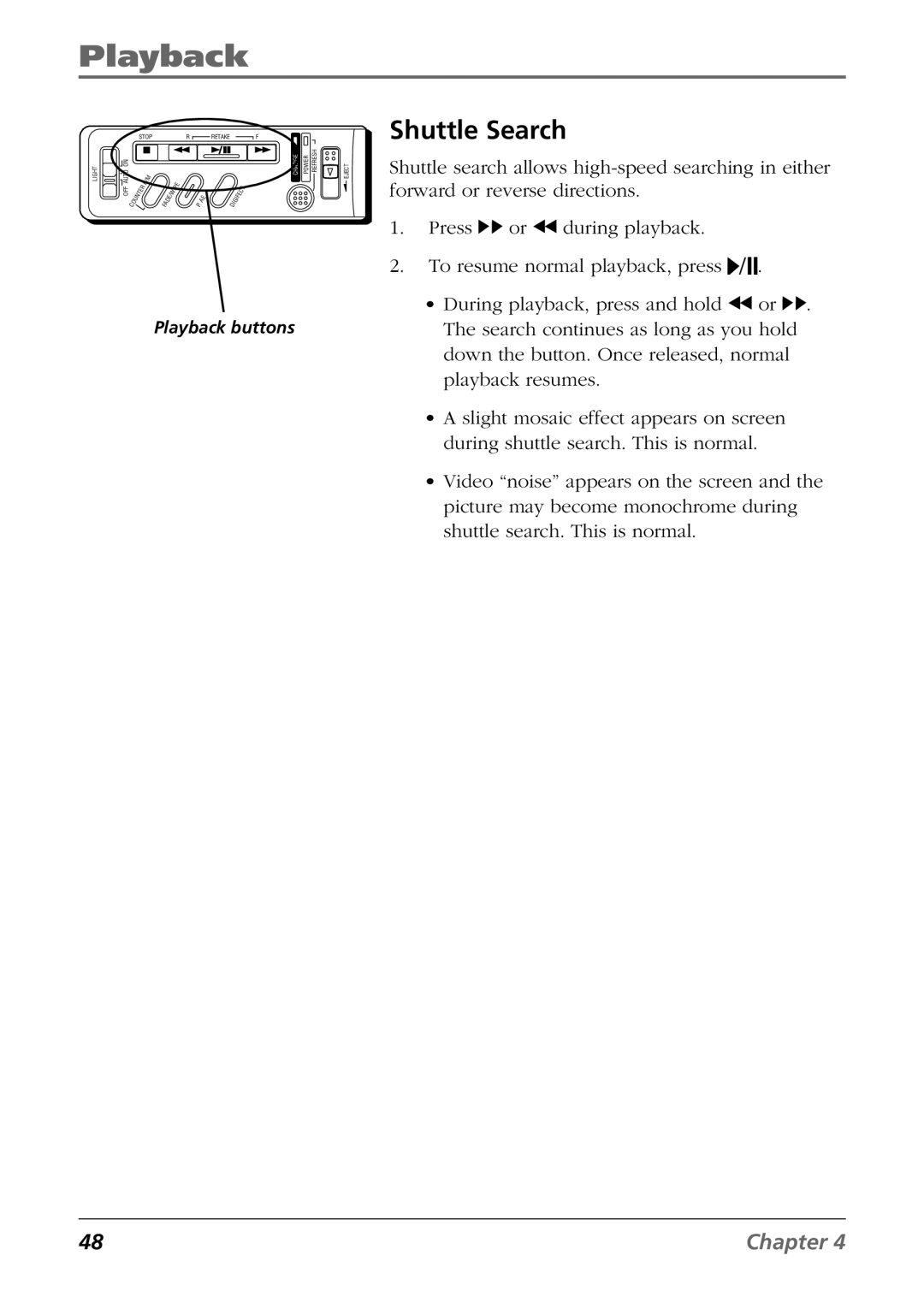 RCA CC6364/CC6374 manual Shuttle Search 