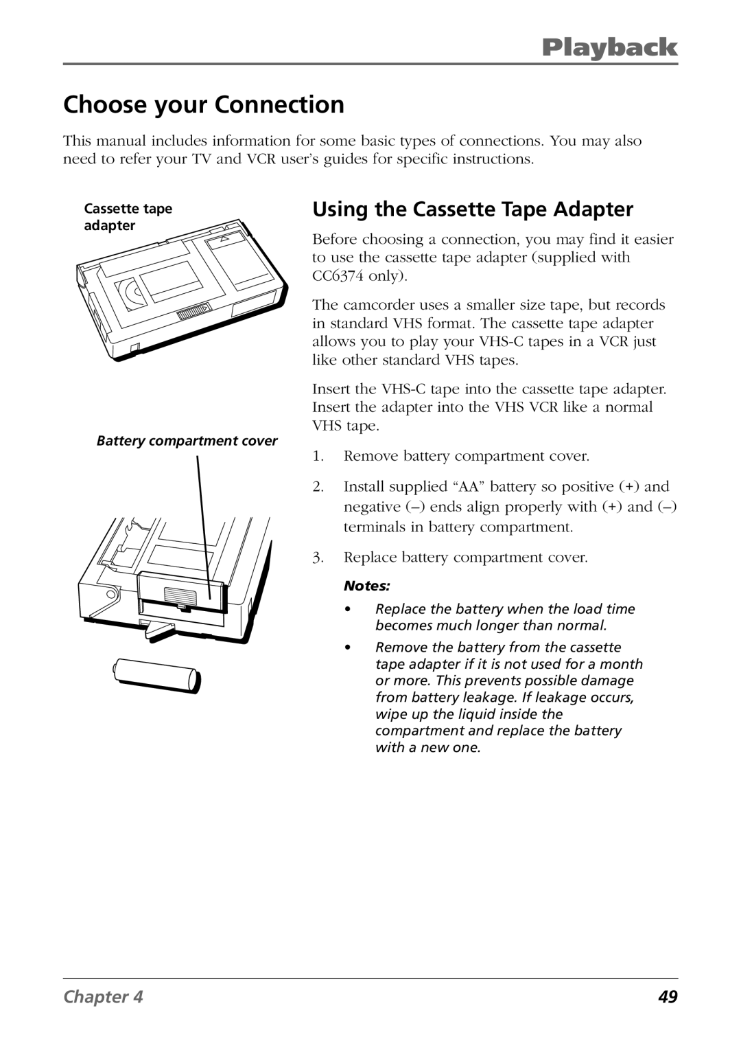 RCA CC6364/CC6374 manual Choose your Connection, Using the Cassette Tape Adapter 