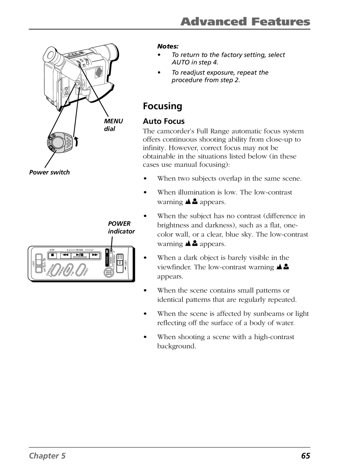 RCA CC6364/CC6374 manual Focusing, Auto Focus 