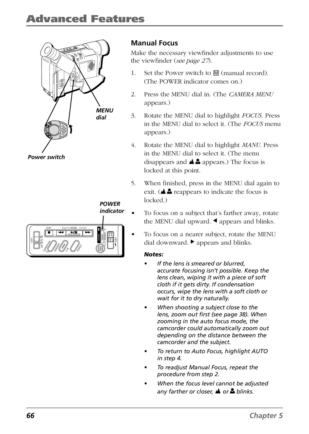 RCA CC6364/CC6374 manual Manual Focus 