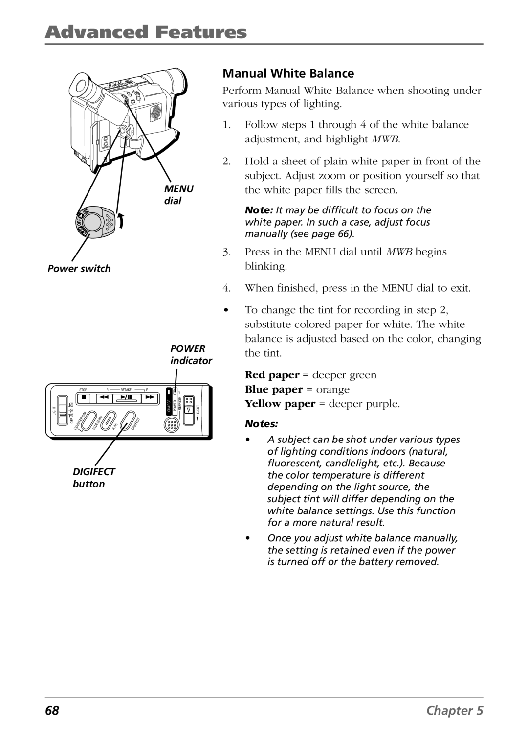 RCA CC6364/CC6374 manual Manual White Balance 