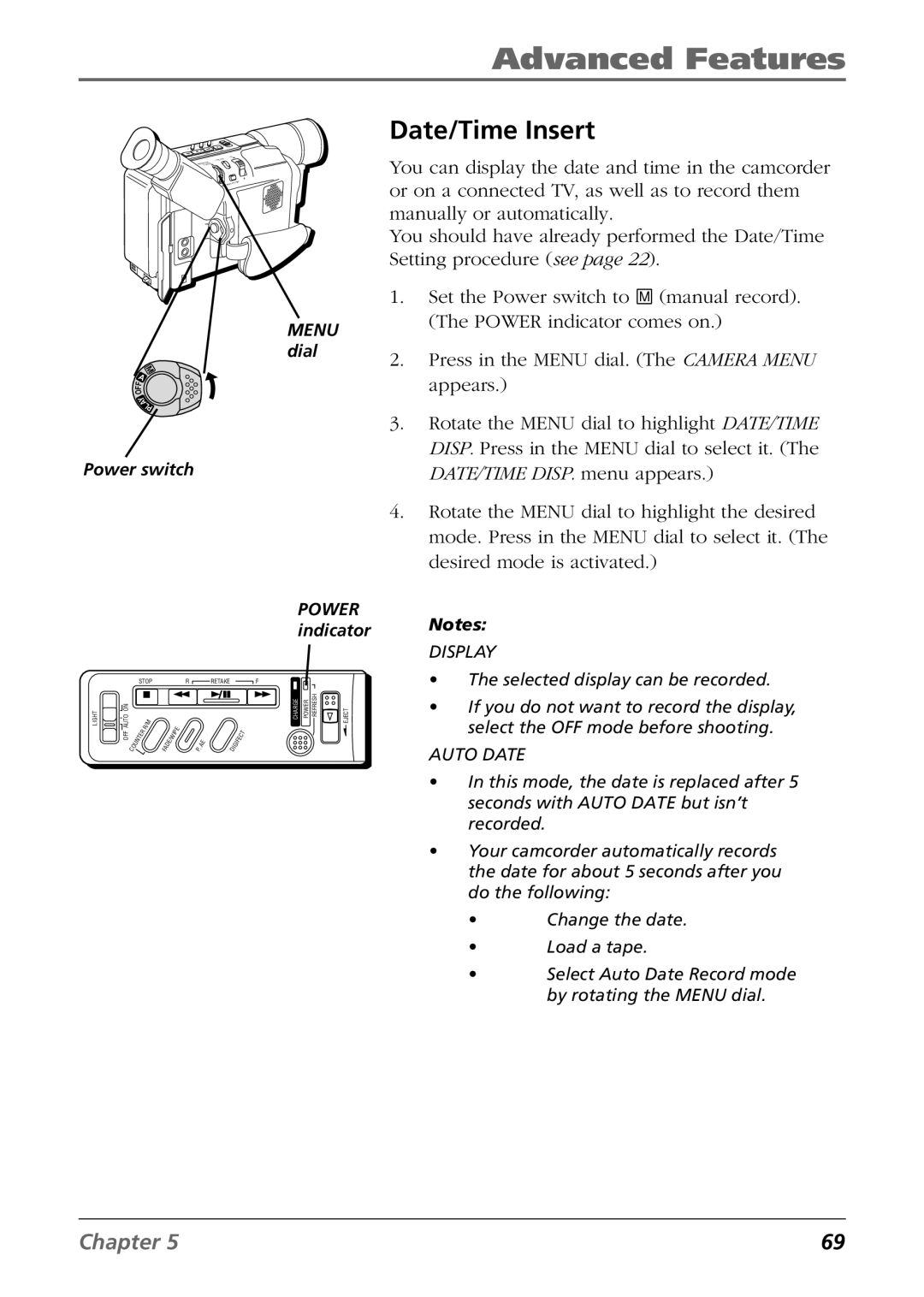 RCA CC6364/CC6374 manual Date/Time Insert, Display 