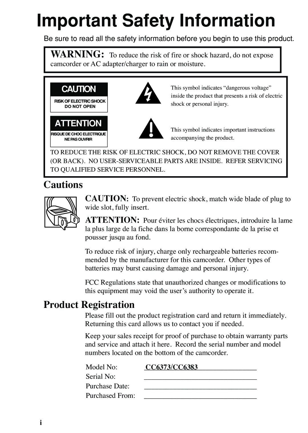 RCA manual Product Registration, CC6373/CC6383 