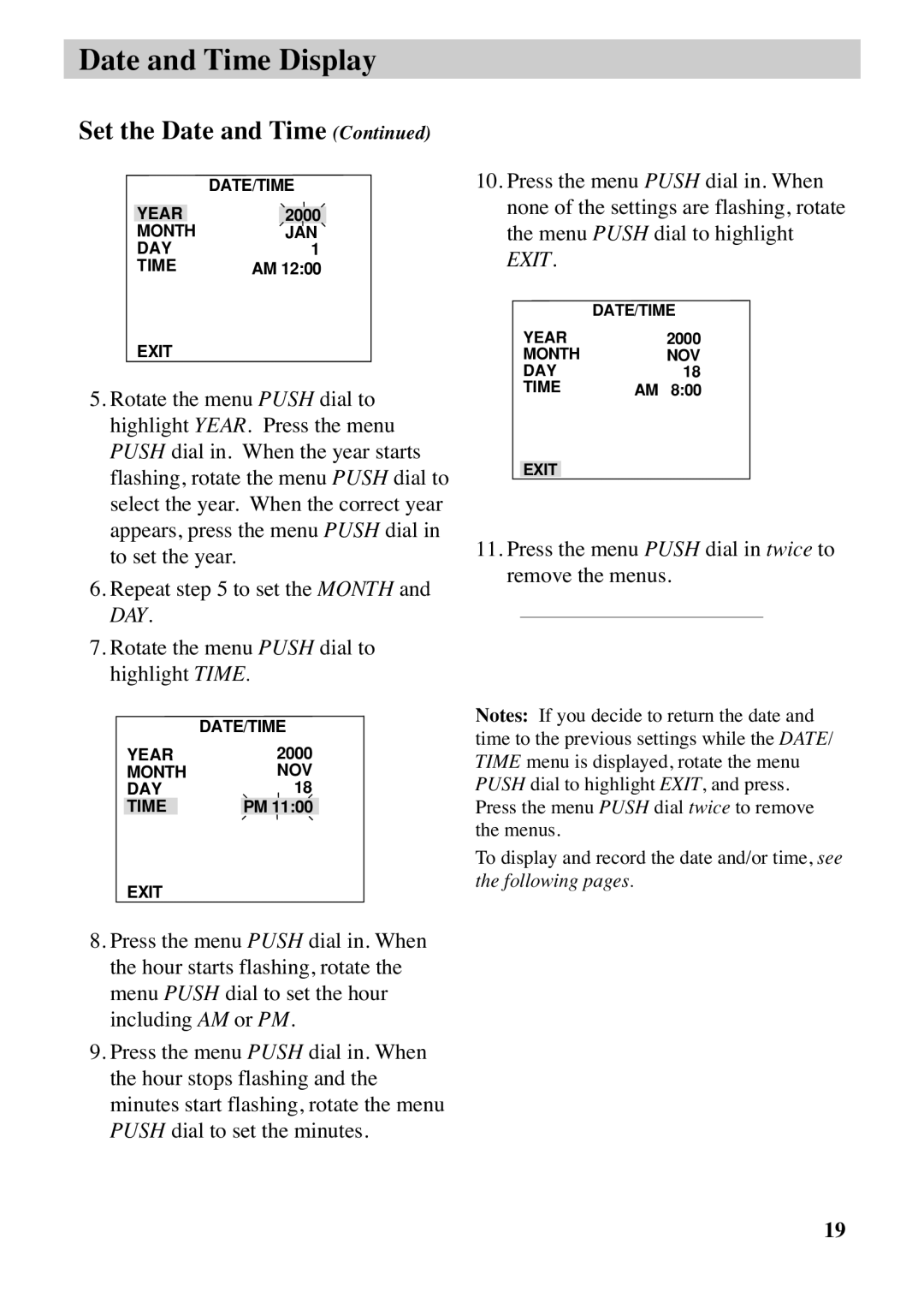 RCA CC6383, CC6373 manual Press the menu Push dial in twice to remove the menus 