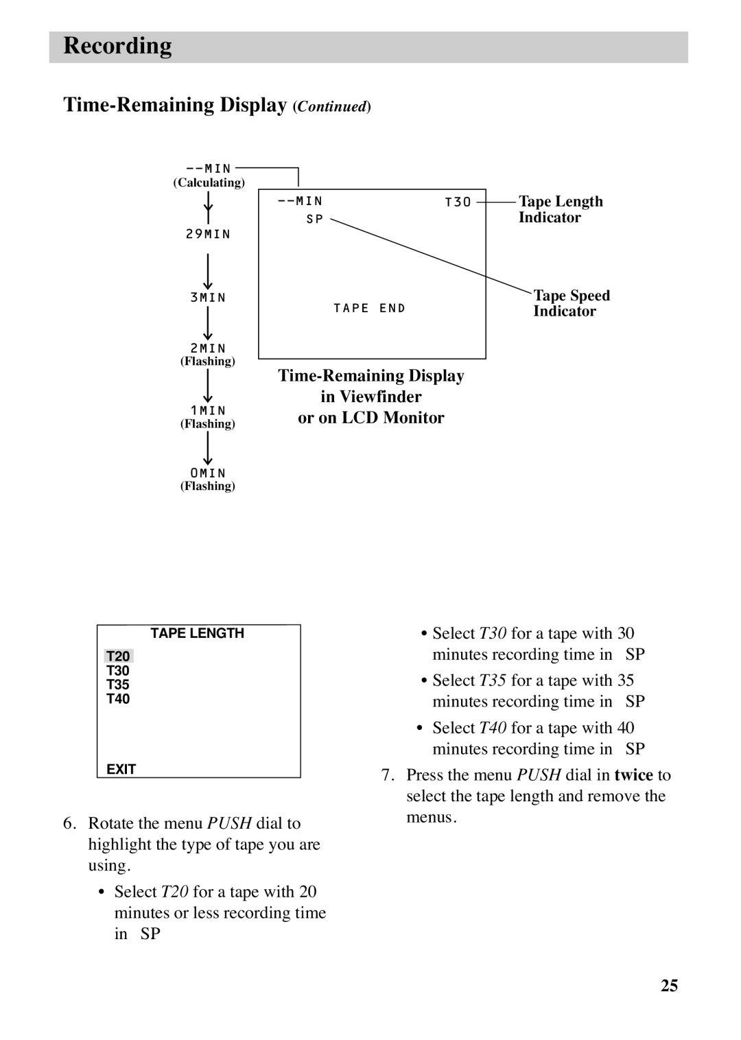 RCA CC6383, CC6373 manual Time-Remaining Display, Viewfinder, Or on LCD Monitor 