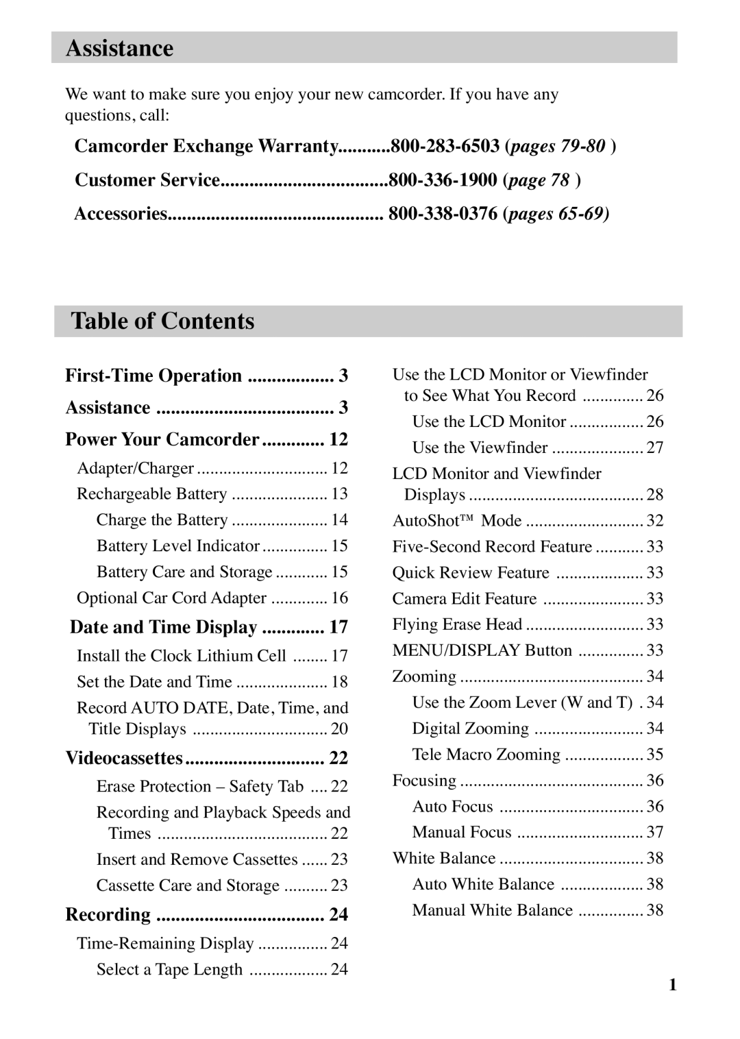 RCA CC6383, CC6373 manual Assistance, Table of Contents 