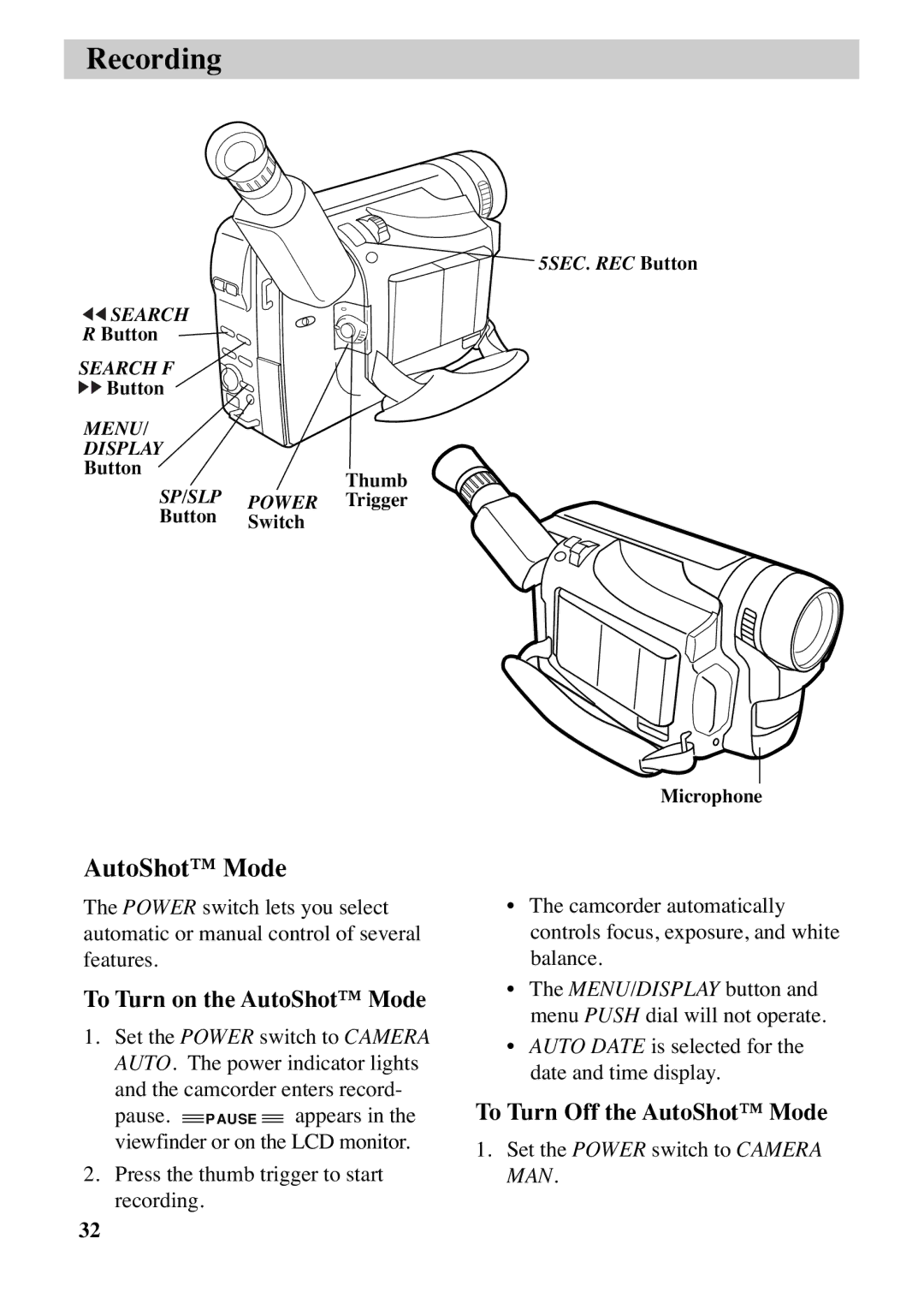 RCA CC6373, CC6383 manual To Turn on the AutoShot Mode, To Turn Off the AutoShot Mode 