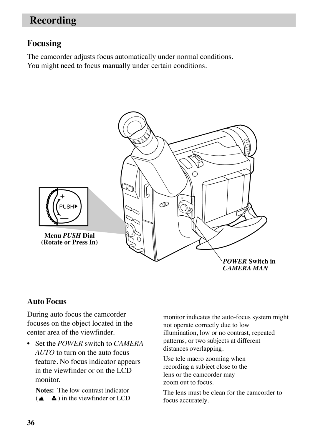 RCA CC6373, CC6383 manual Focusing, Auto Focus 