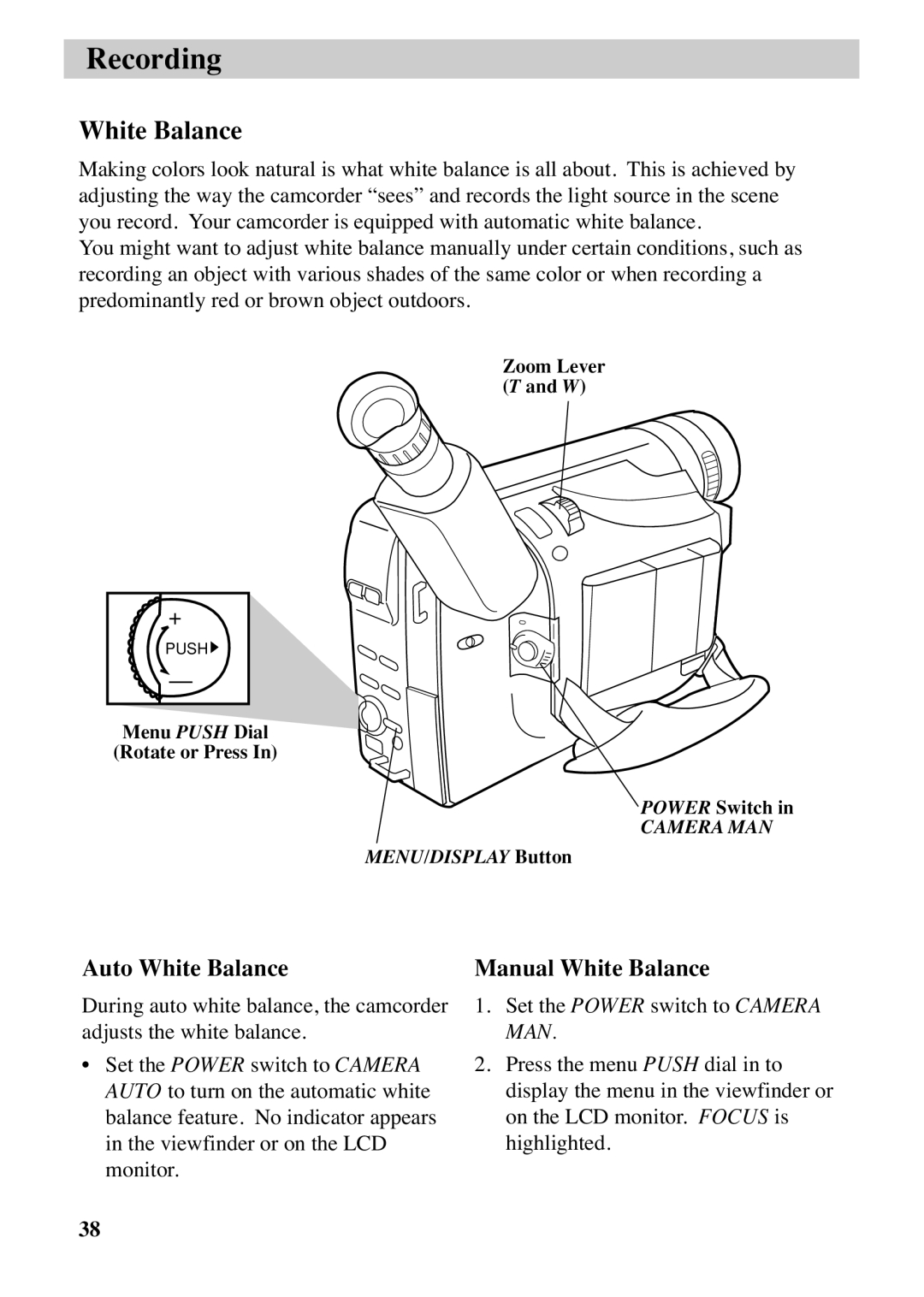 RCA CC6373, CC6383 manual Auto White Balance, Manual White Balance 