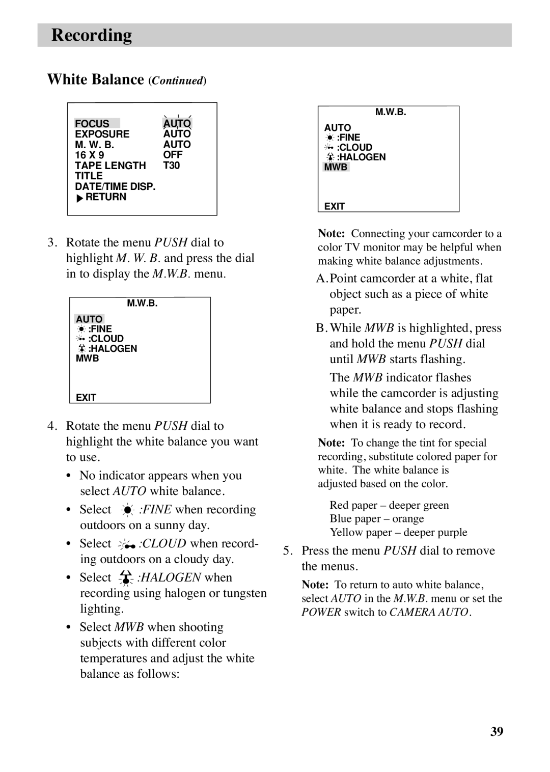 RCA CC6383, CC6373 manual Press the menu Push dial to remove the menus 