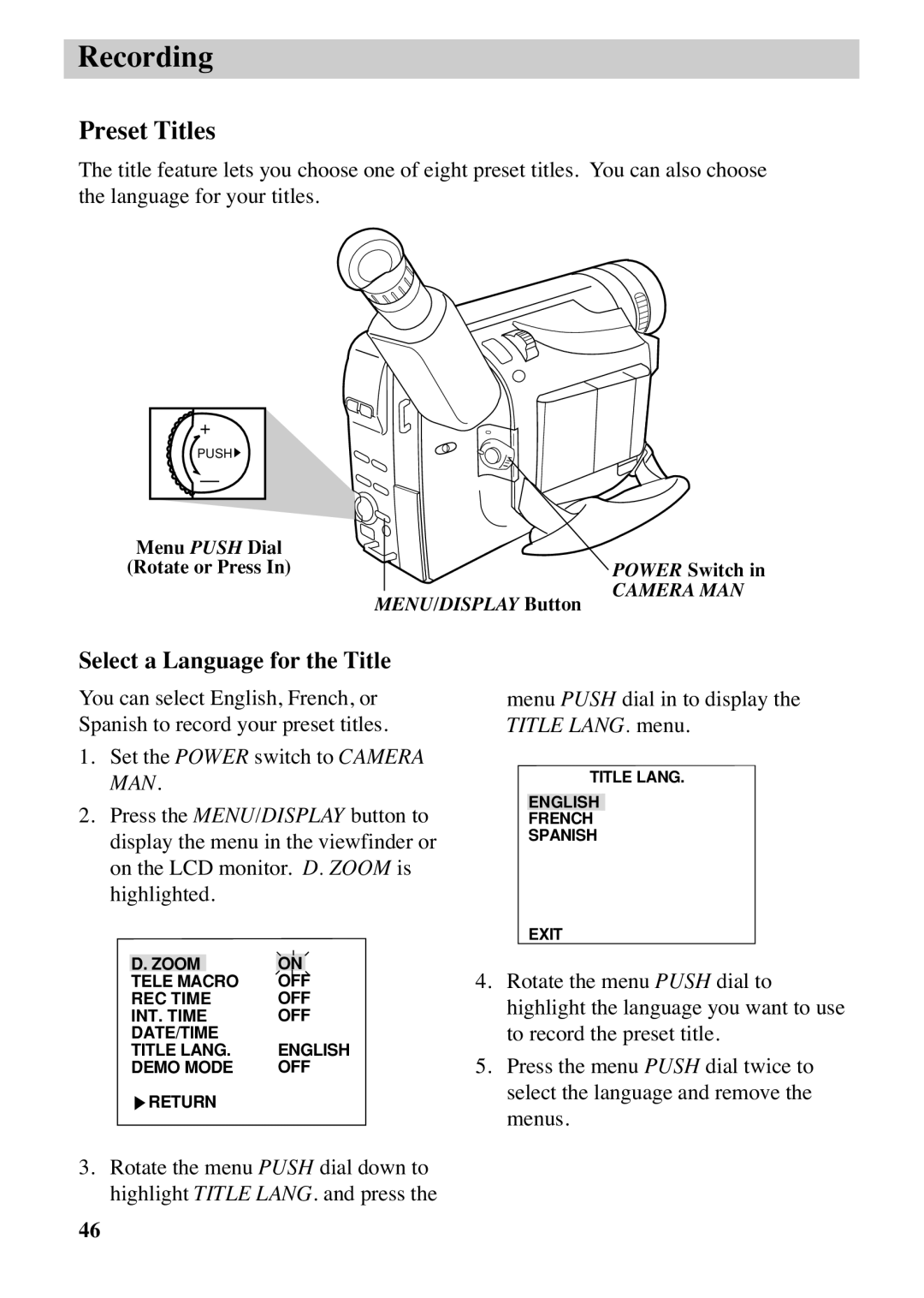 RCA CC6373, CC6383 manual Preset Titles, Select a Language for the Title 