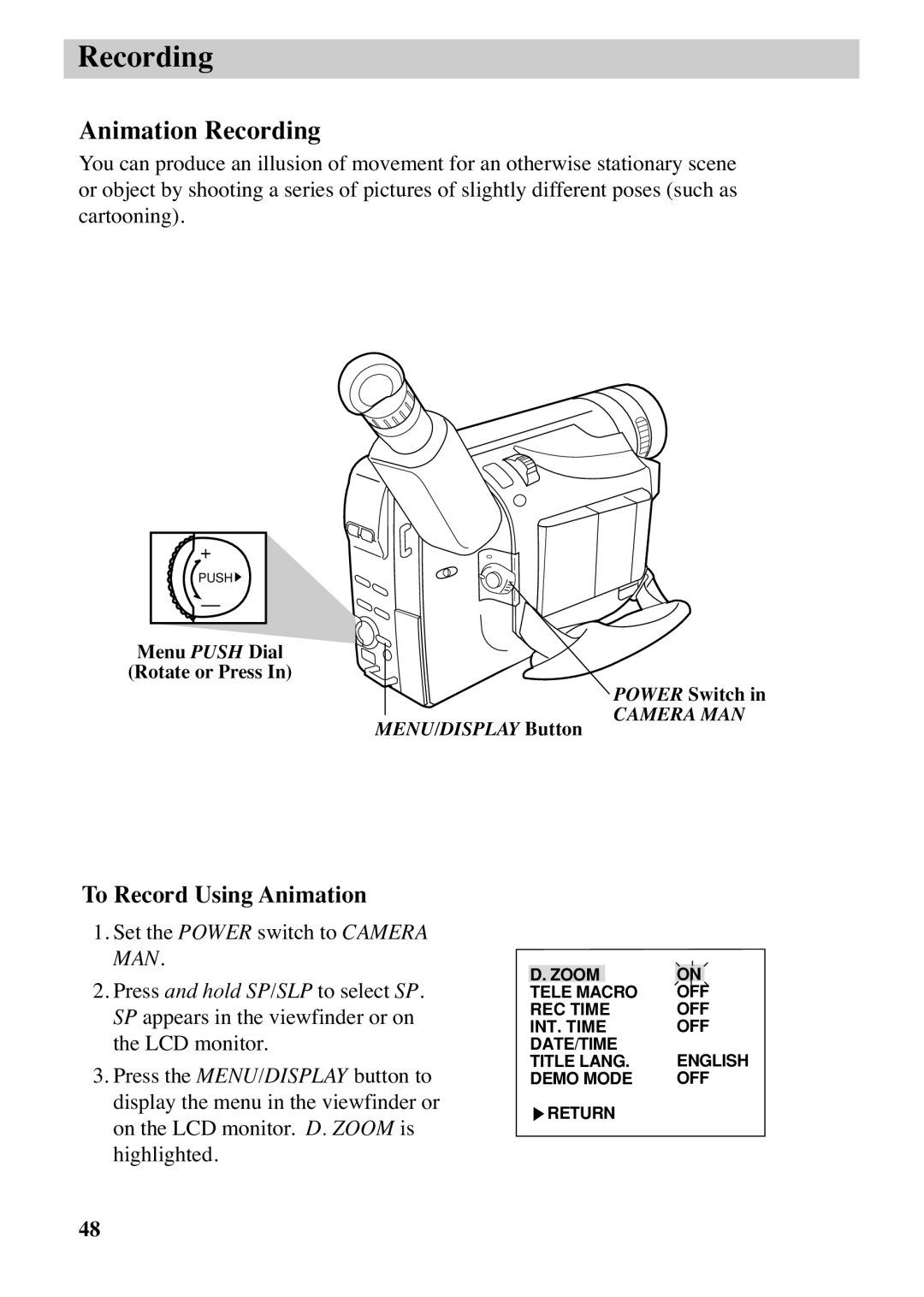 RCA CC6373, CC6383 manual Animation Recording, To Record Using Animation 