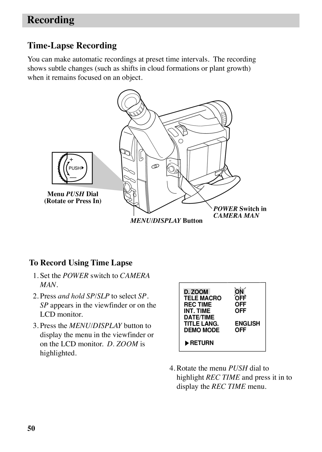 RCA CC6373, CC6383 manual Time-Lapse Recording, To Record Using Time Lapse 