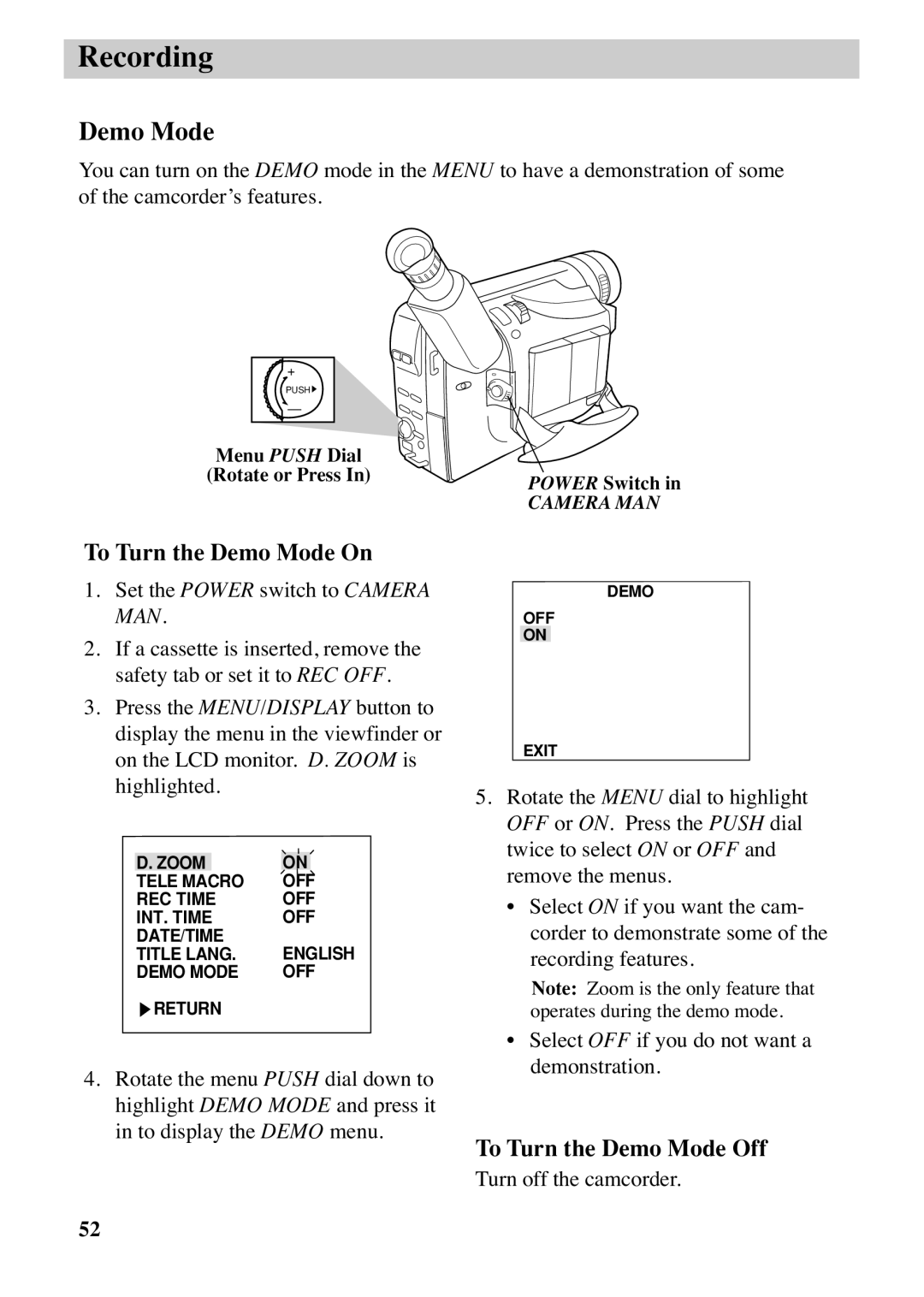 RCA CC6373, CC6383 manual To Turn the Demo Mode On, To Turn the Demo Mode Off 