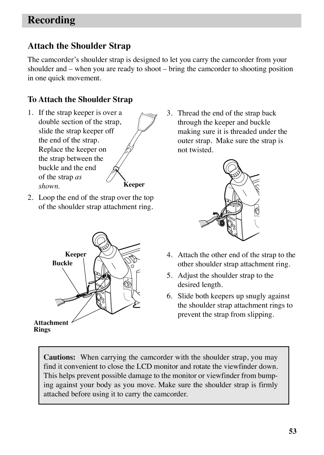 RCA CC6383, CC6373 manual To Attach the Shoulder Strap 