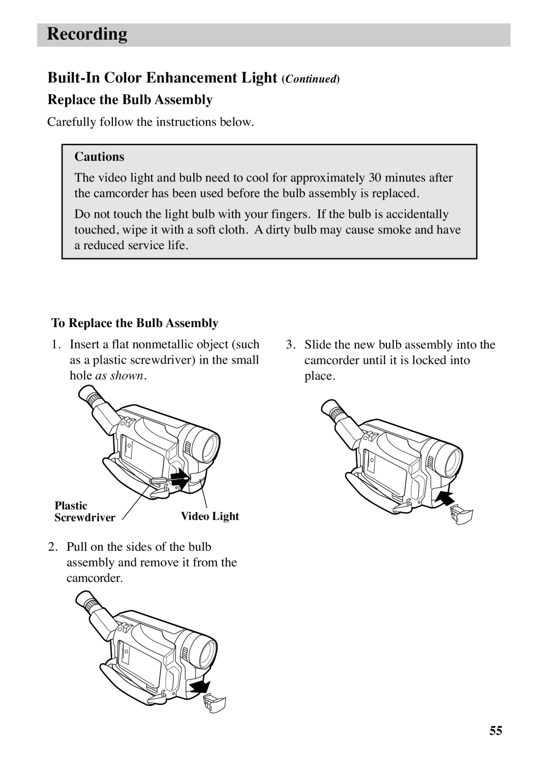 RCA CC6383, CC6373 manual To Replace the Bulb Assembly 