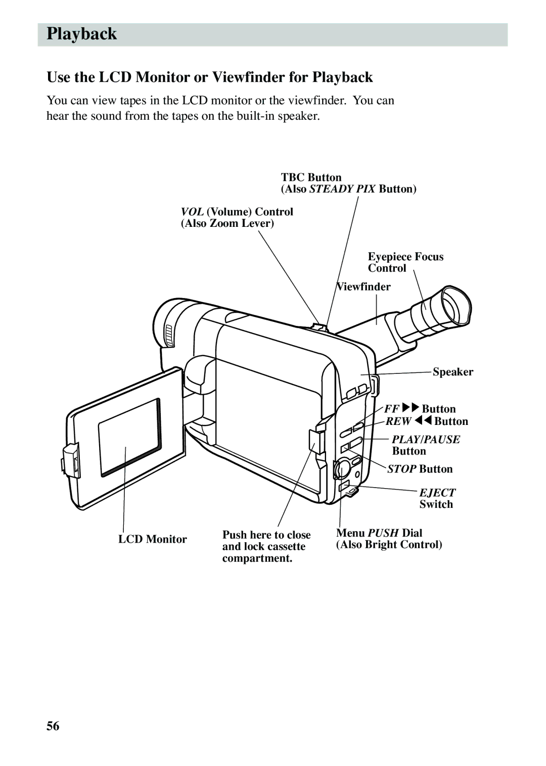 RCA CC6373, CC6383 manual Use the LCD Monitor or Viewfinder for Playback 