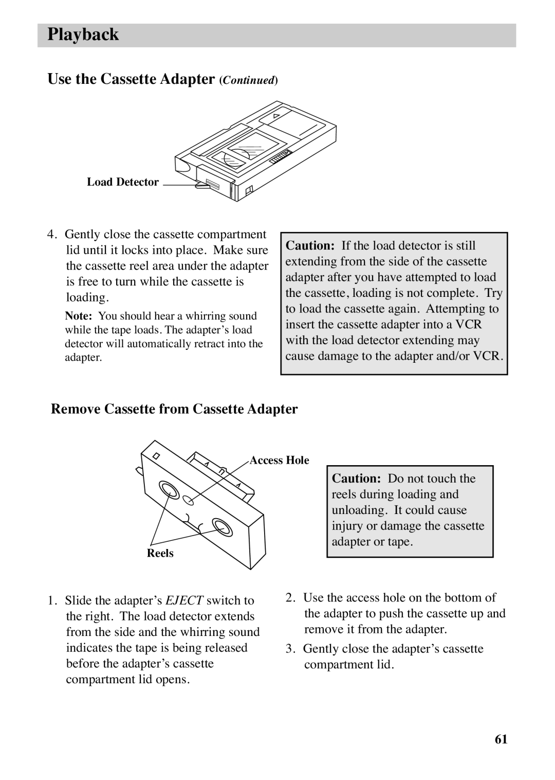 RCA CC6383, CC6373 manual Remove Cassette from Cassette Adapter 