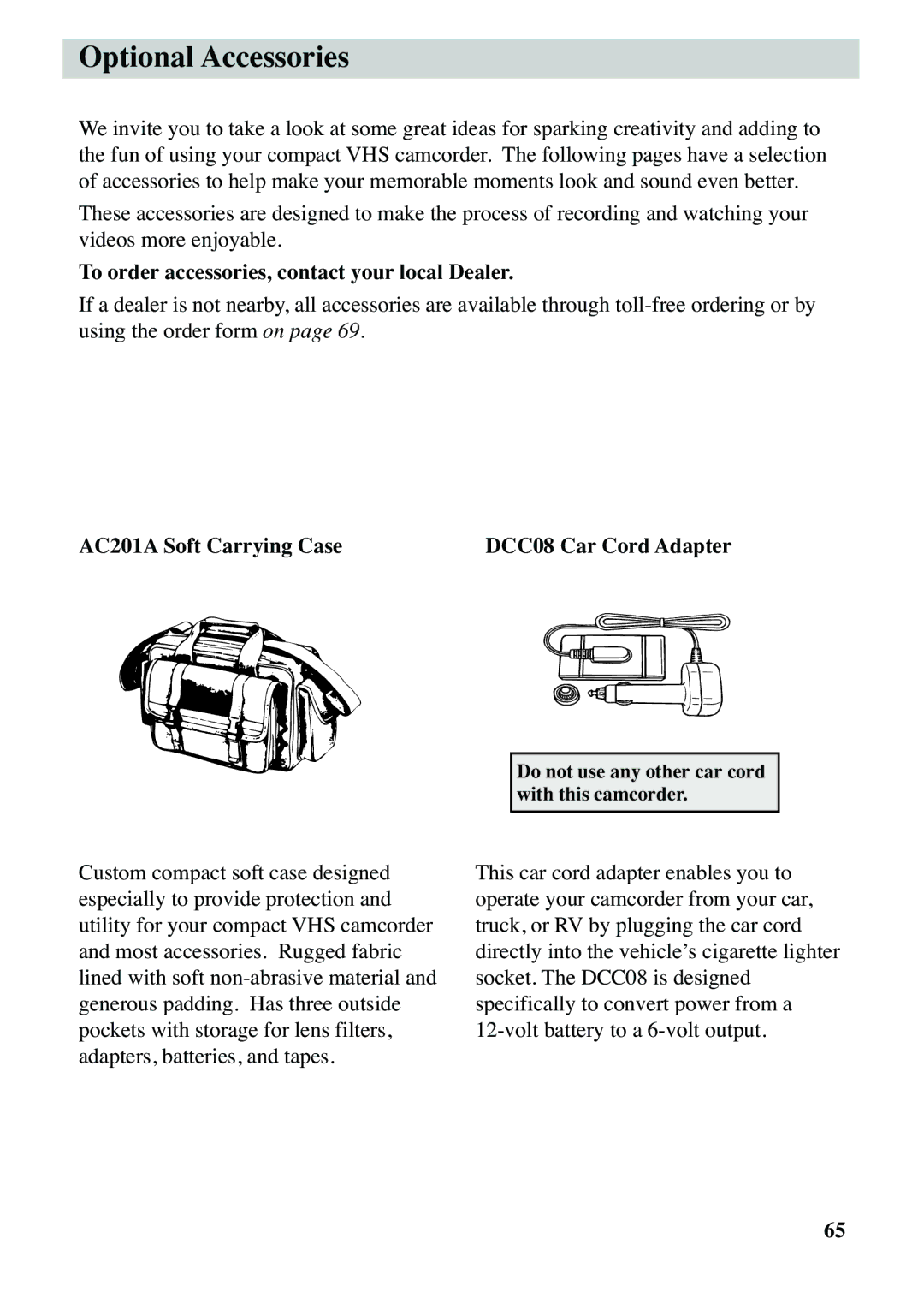 RCA CC6383, CC6373 manual Optional Accessories, To order accessories, contact your local Dealer 