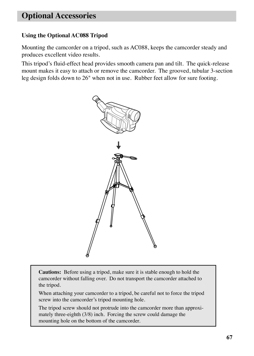 RCA CC6383, CC6373 manual Using the Optional AC088 Tripod 