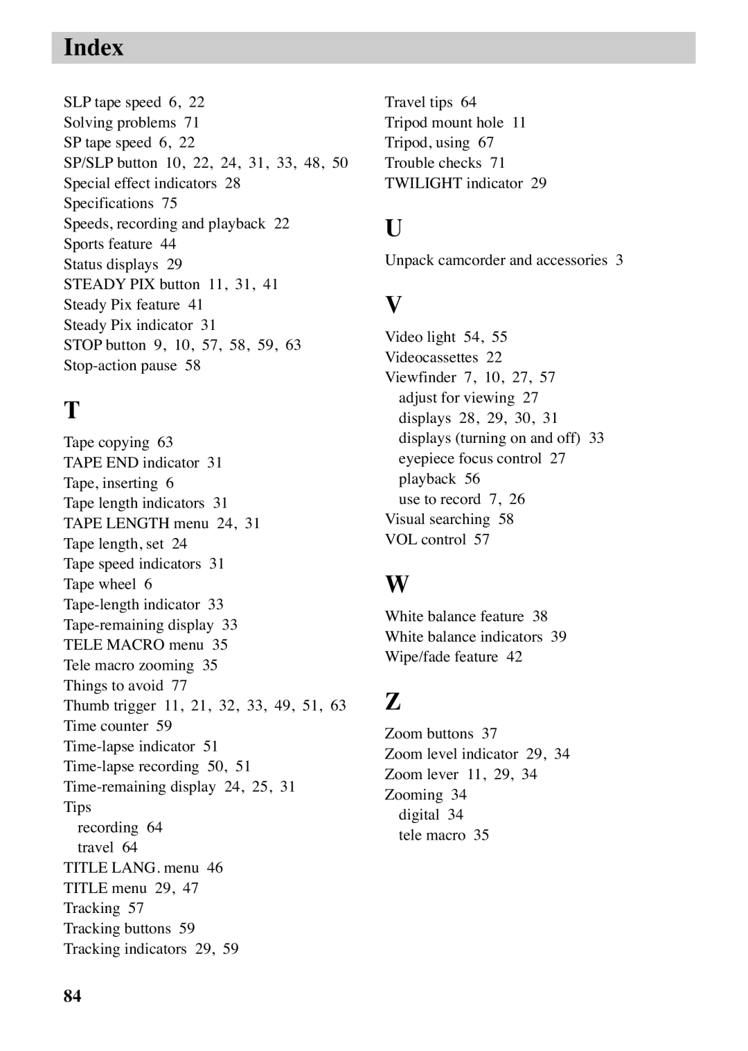 RCA CC6373, CC6383 manual Index 