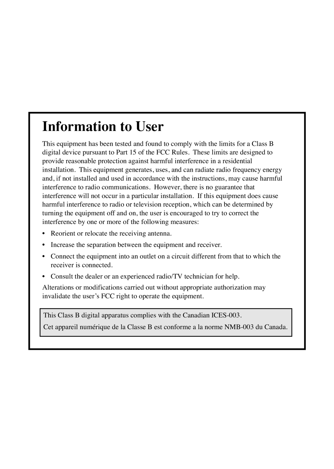 RCA CC6383, CC6373 manual Information to User 