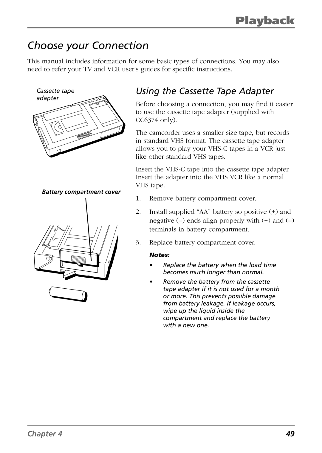 RCA CC6374 manual Choose your Connection, Using the Cassette Tape Adapter 