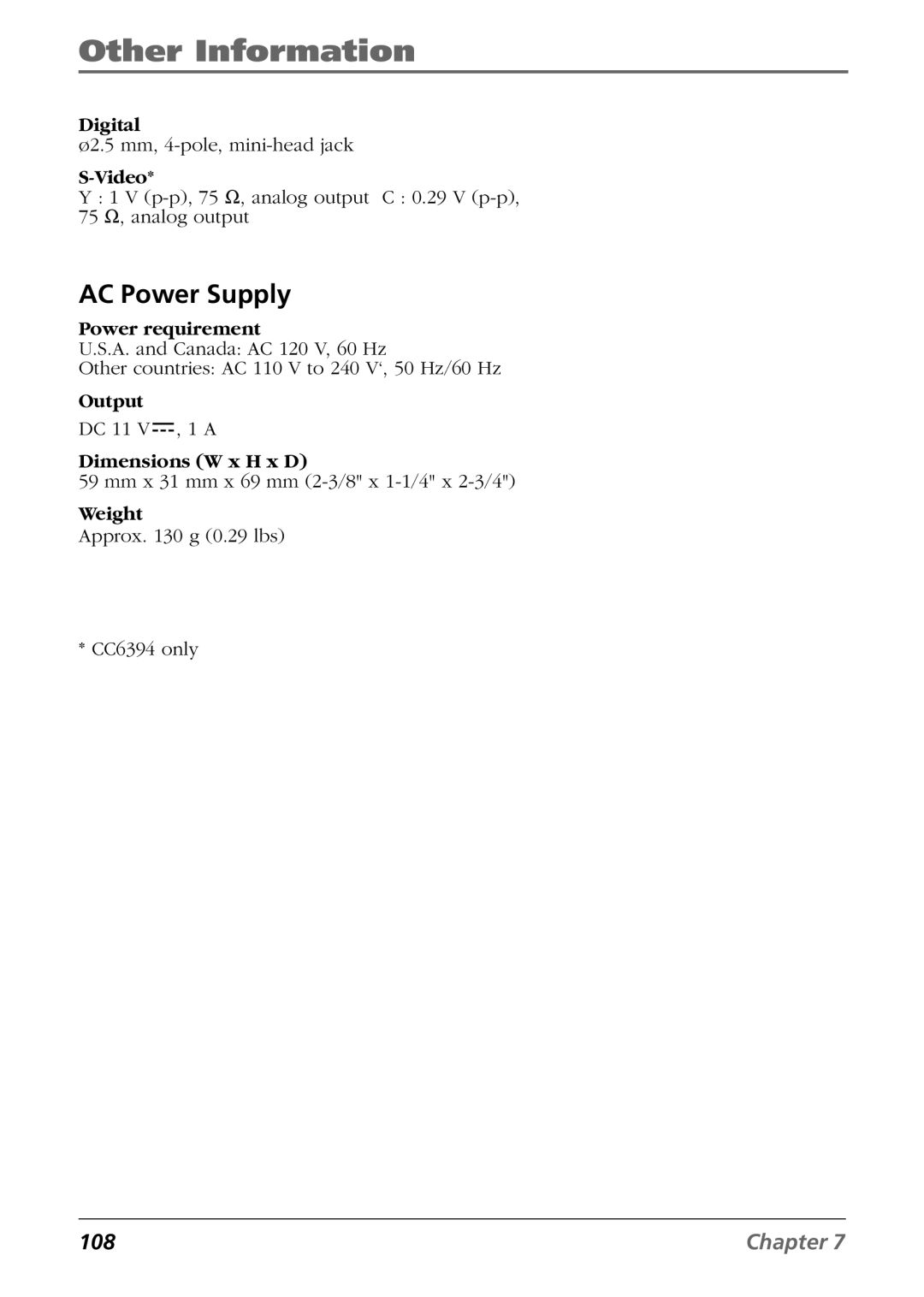 RCA CC6384/CC6394 manual AC Power Supply 