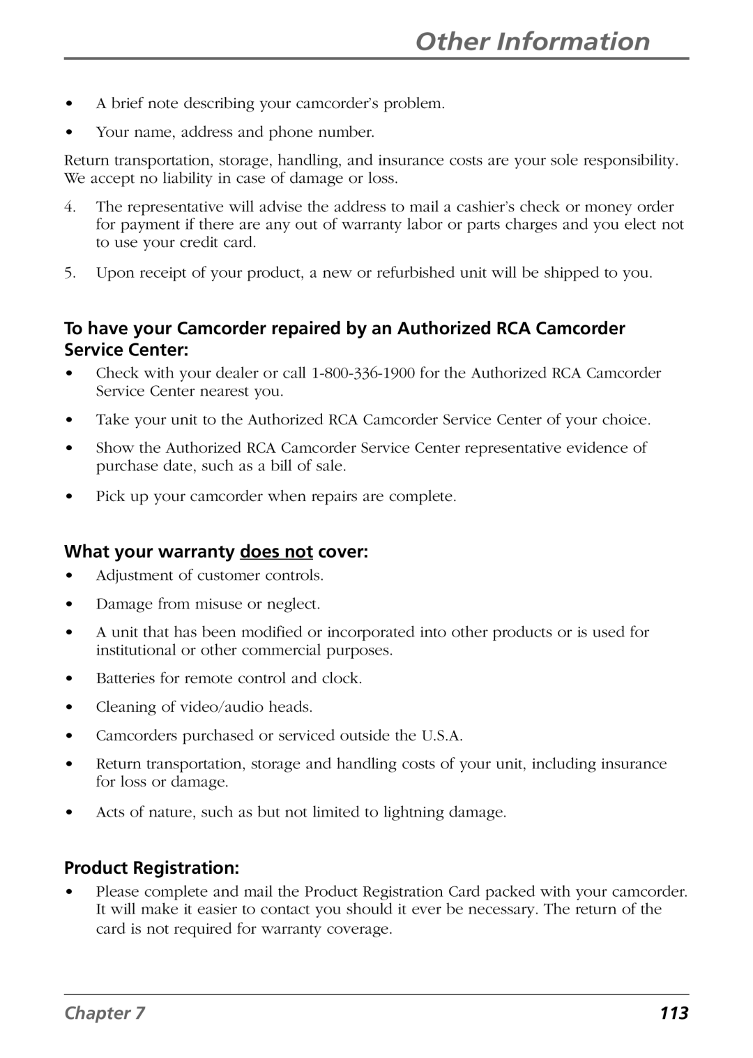 RCA CC6384/CC6394 manual What your warranty does not cover, Product Registration 