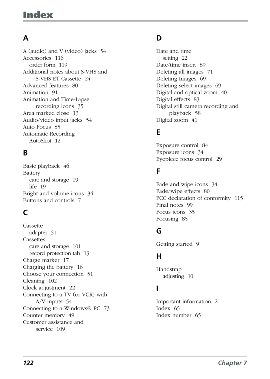 RCA CC6384/CC6394 manual Index 