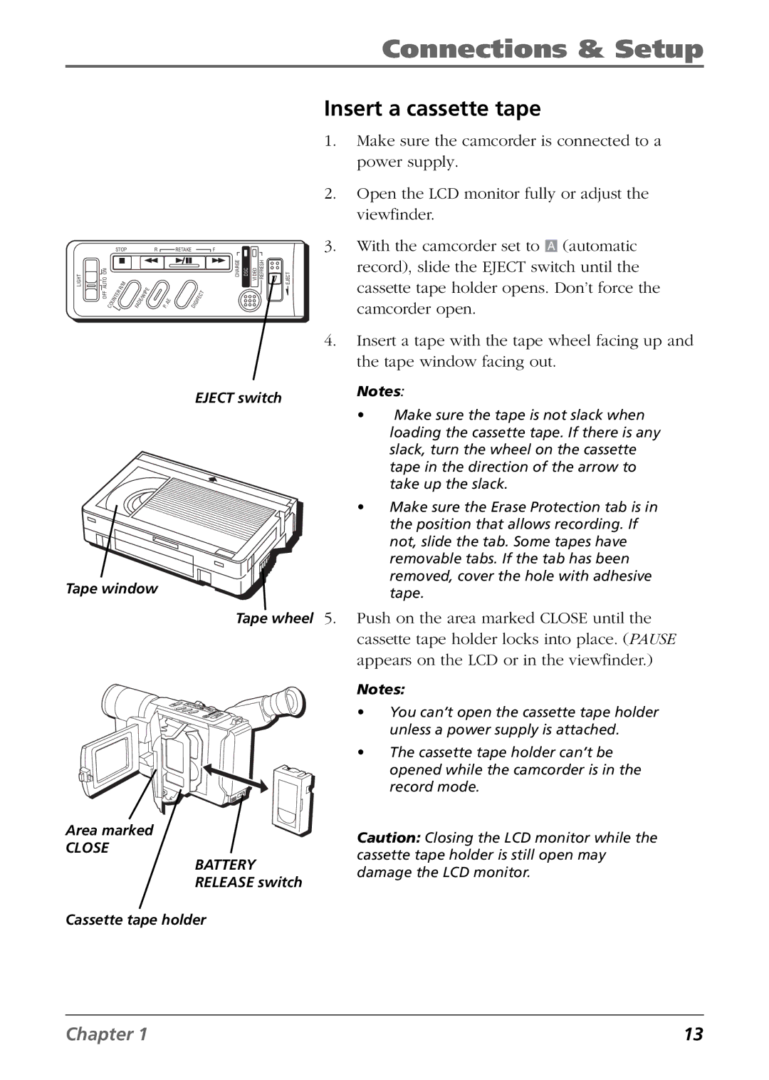 RCA CC6384/CC6394 manual Insert a cassette tape, Eject switch 