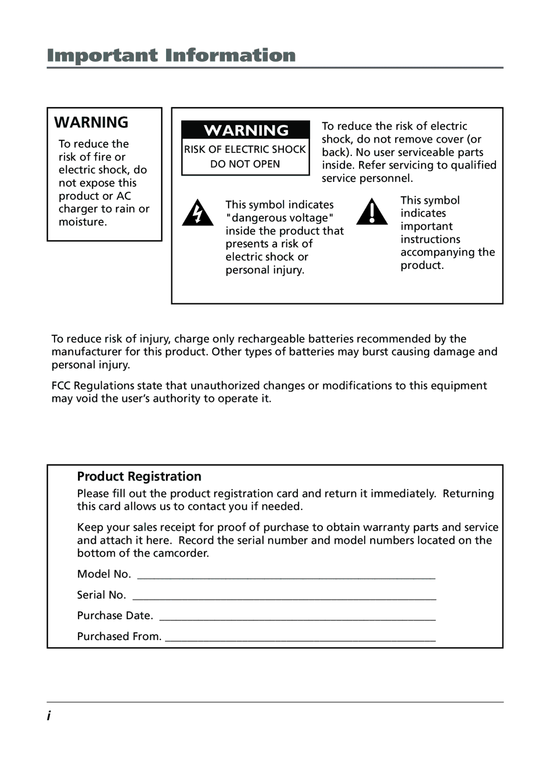 RCA CC6384/CC6394 manual Important Information, Product Registration 