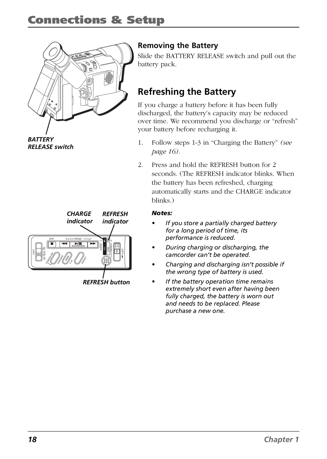 RCA CC6384/CC6394 manual Refreshing the Battery, Removing the Battery 