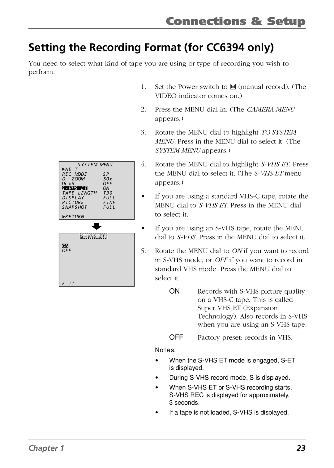 RCA CC6384/CC6394 manual Setting the Recording Format for CC6394 only 