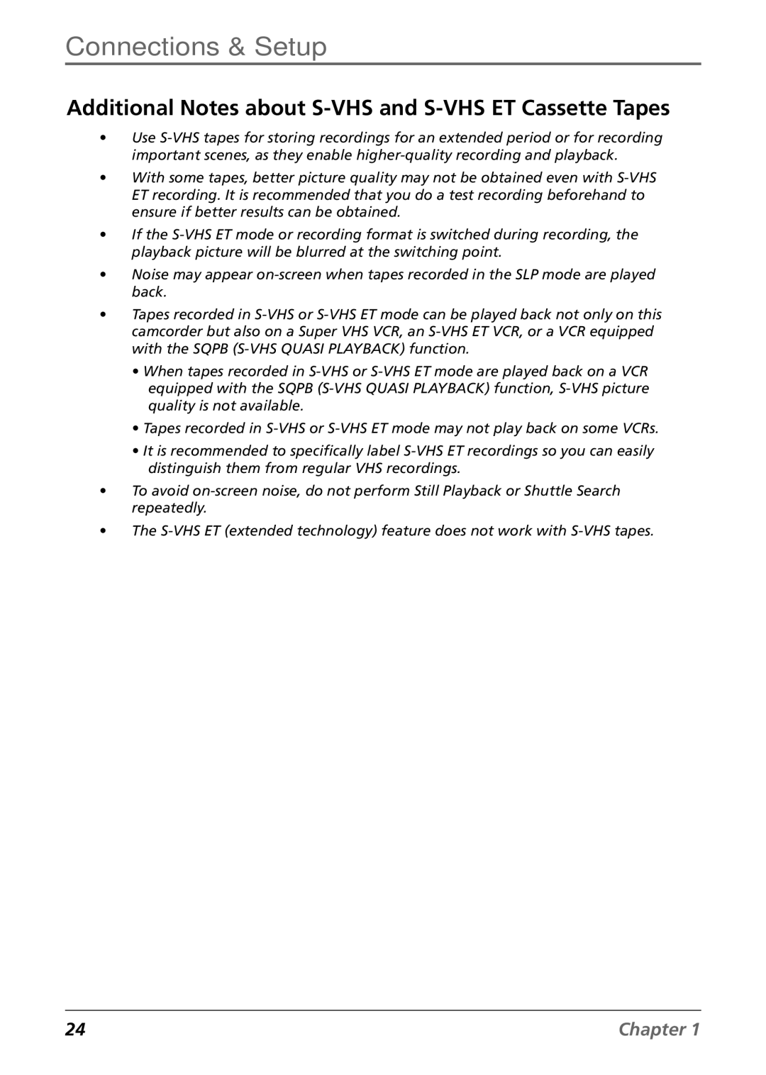 RCA CC6384/CC6394 manual Additional Notes about S-VHS and S-VHS ET Cassette Tapes 