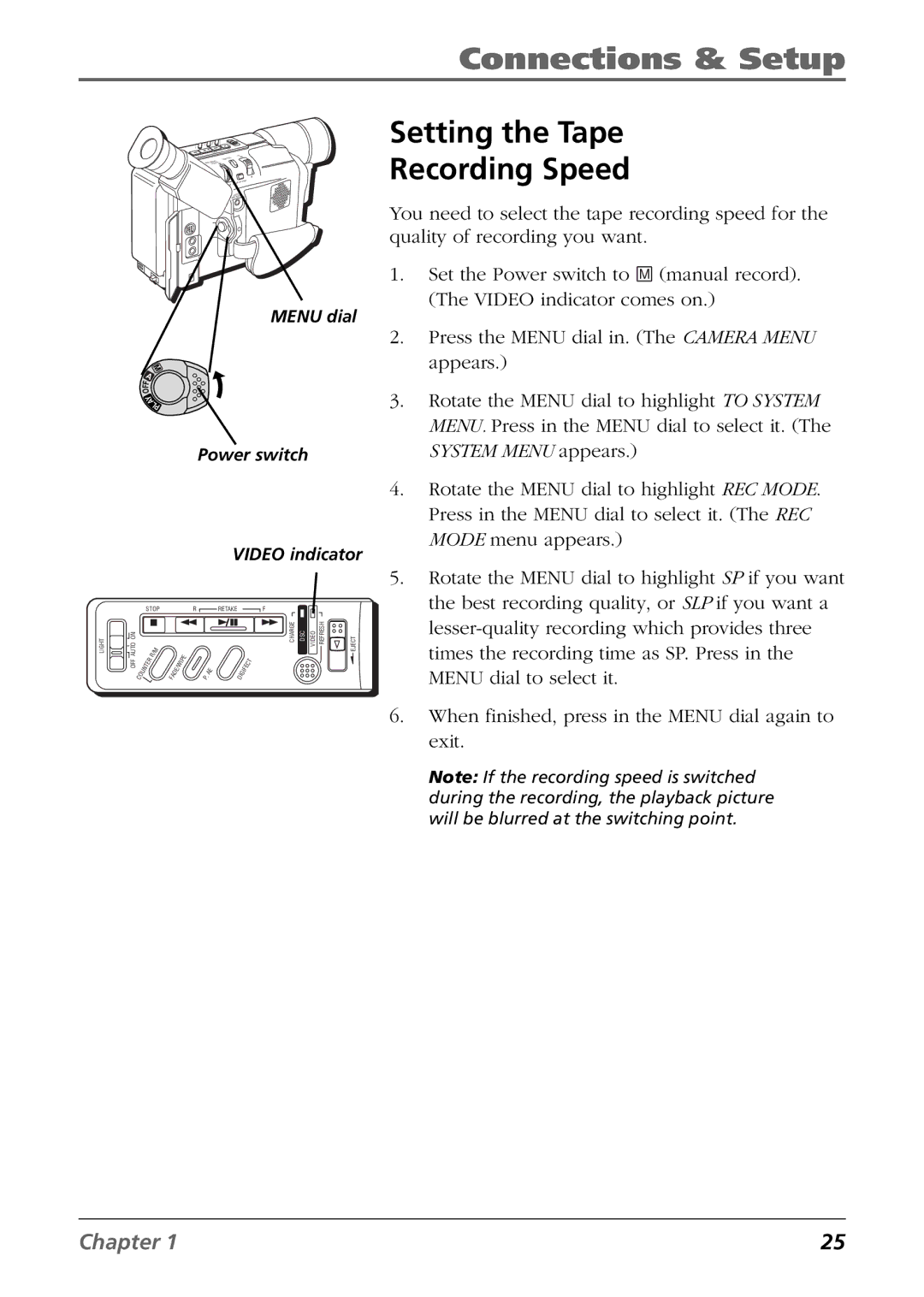 RCA CC6384/CC6394 manual Setting the Tape Recording Speed 