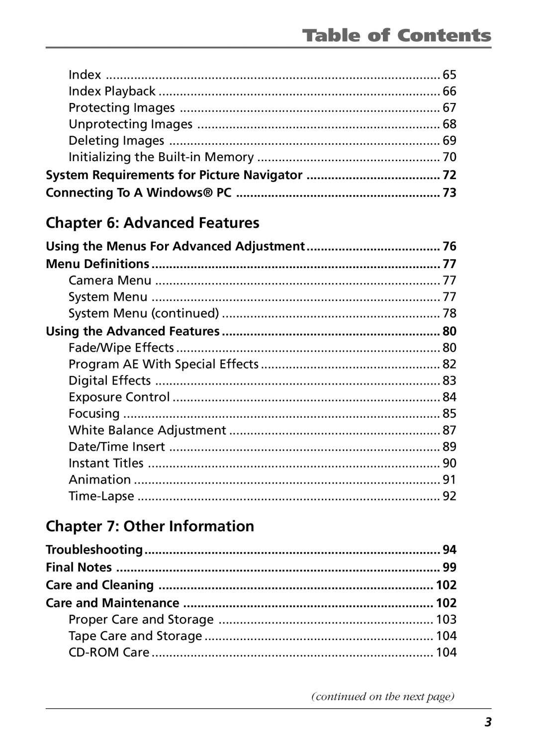 RCA CC6384/CC6394 manual Advanced Features, Other Information, 102 