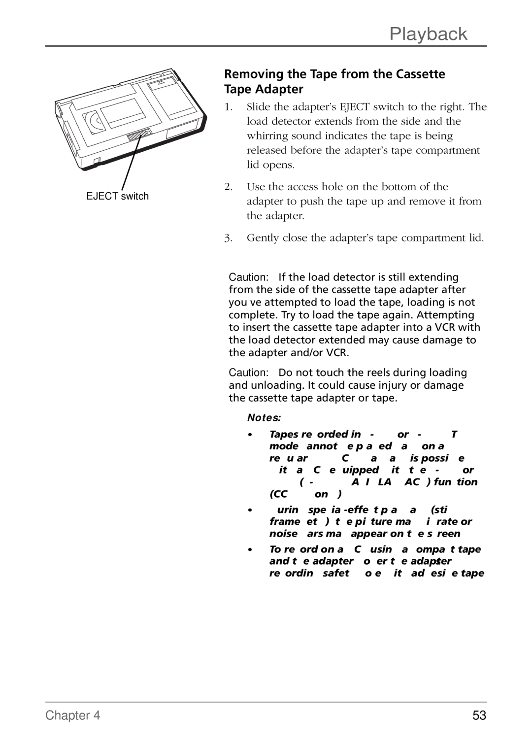 RCA CC6384/CC6394 manual Removing the Tape from the Cassette Tape Adapter, Gently close the adapter’s tape compartment lid 