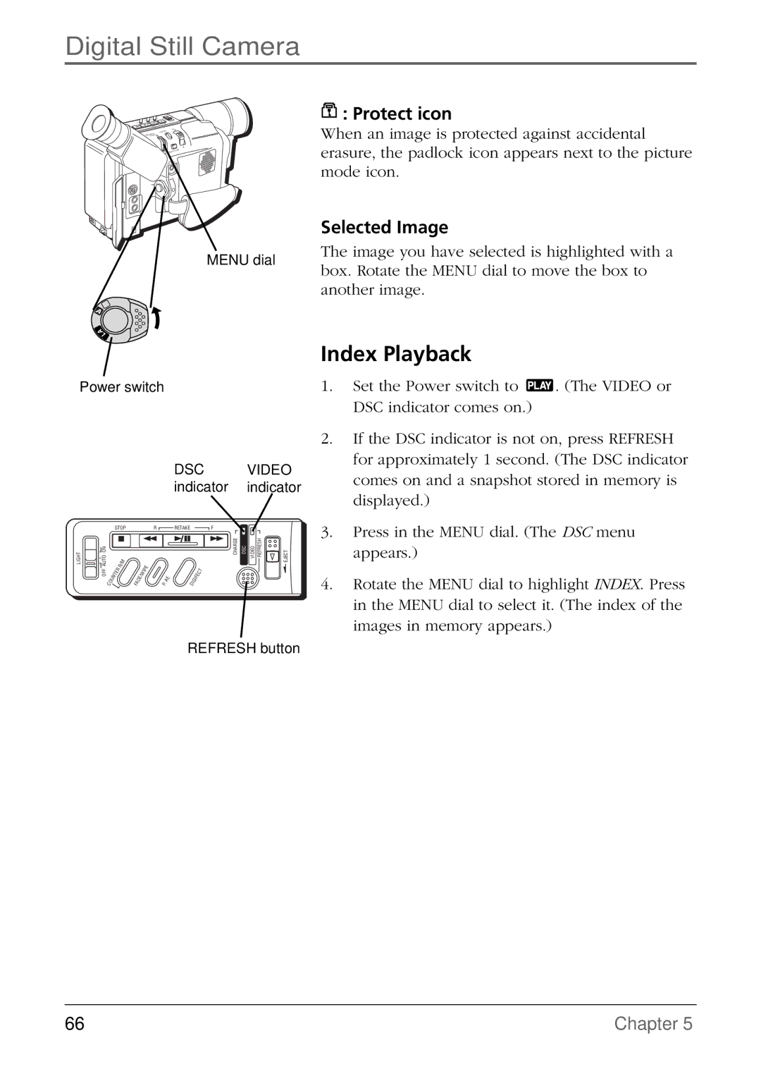 RCA CC6384/CC6394 manual Index Playback, Protect icon, Selected Image 