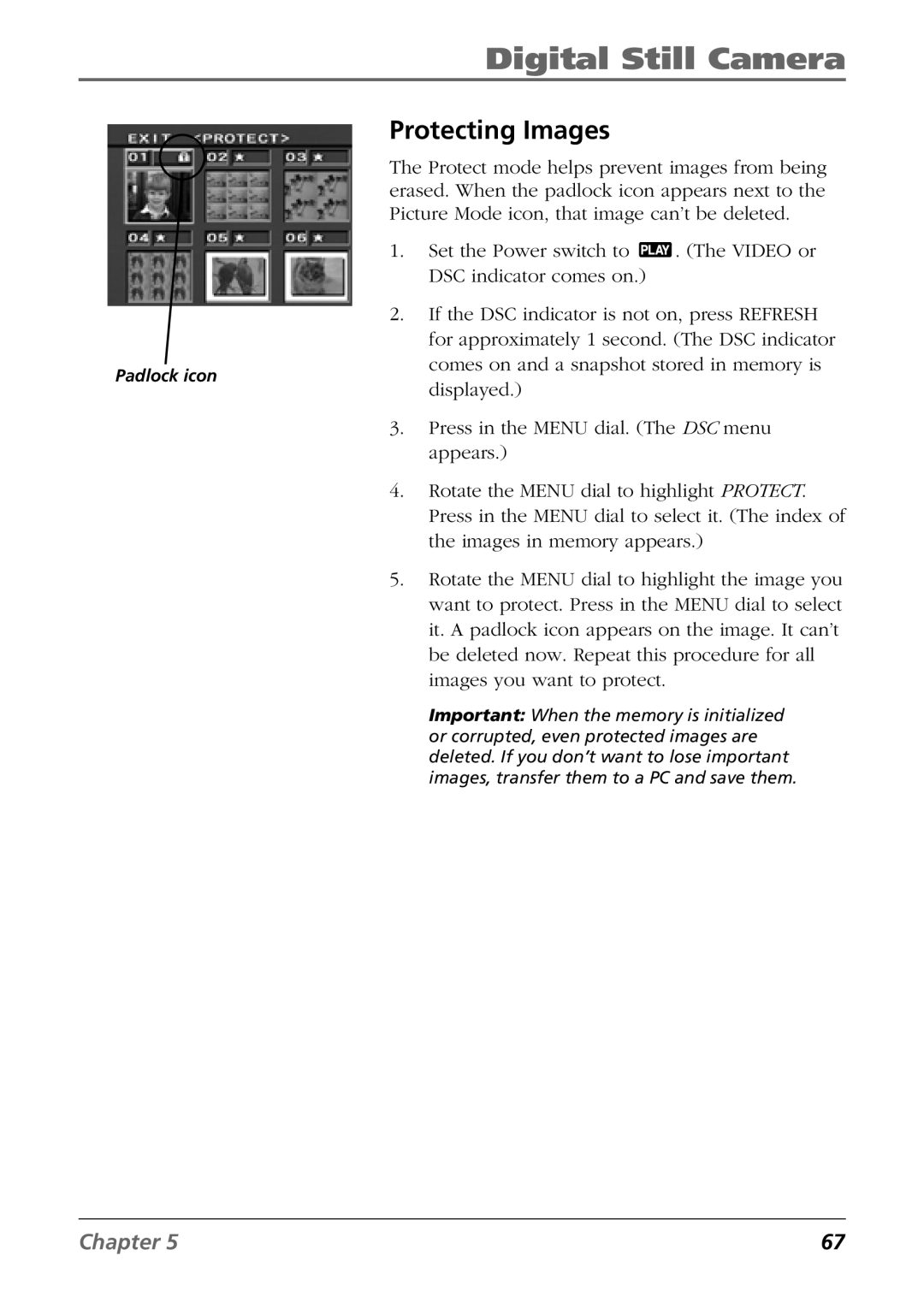 RCA CC6384/CC6394 manual Protecting Images 