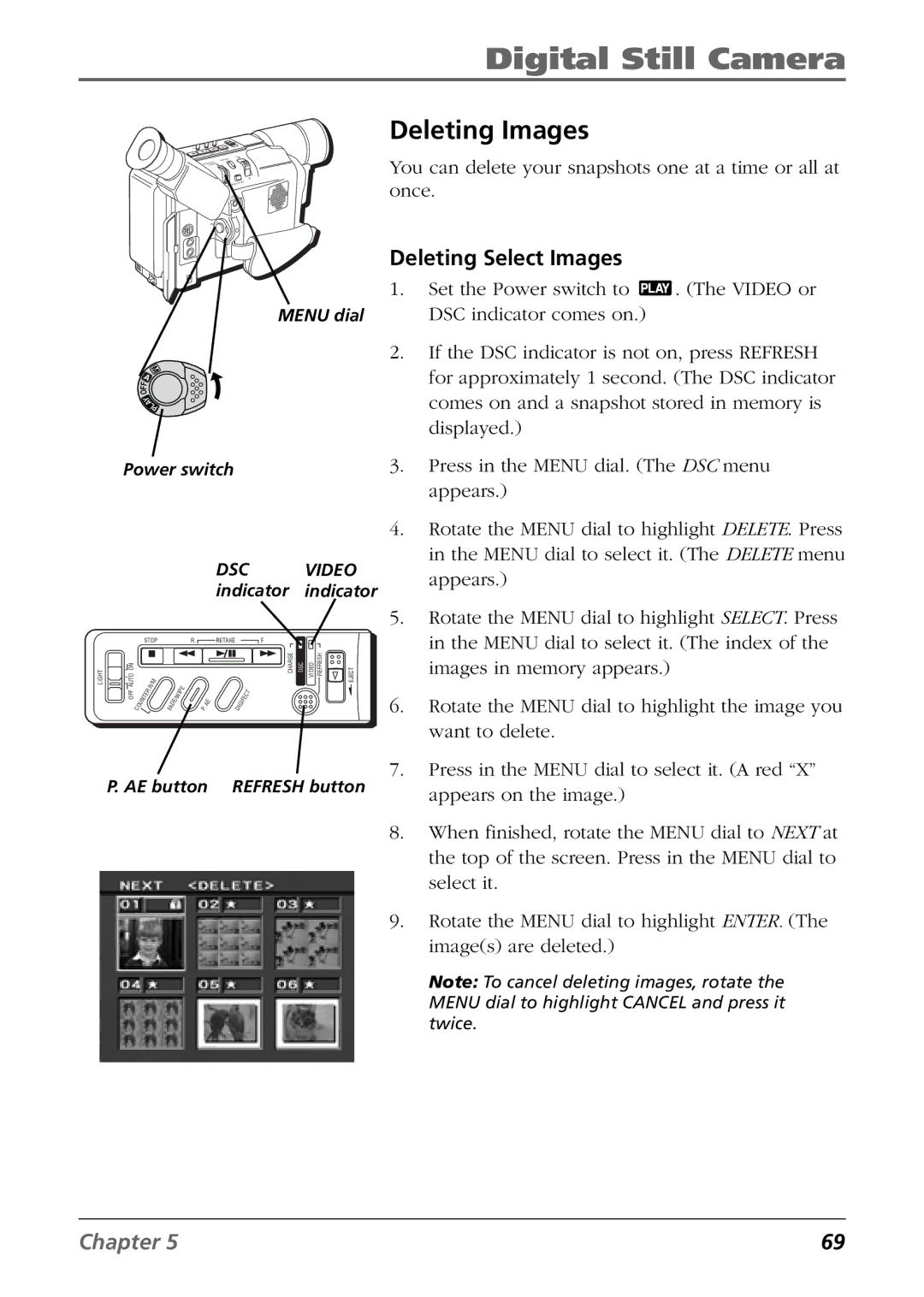 RCA CC6384/CC6394 manual Deleting Images, Deleting Select Images 