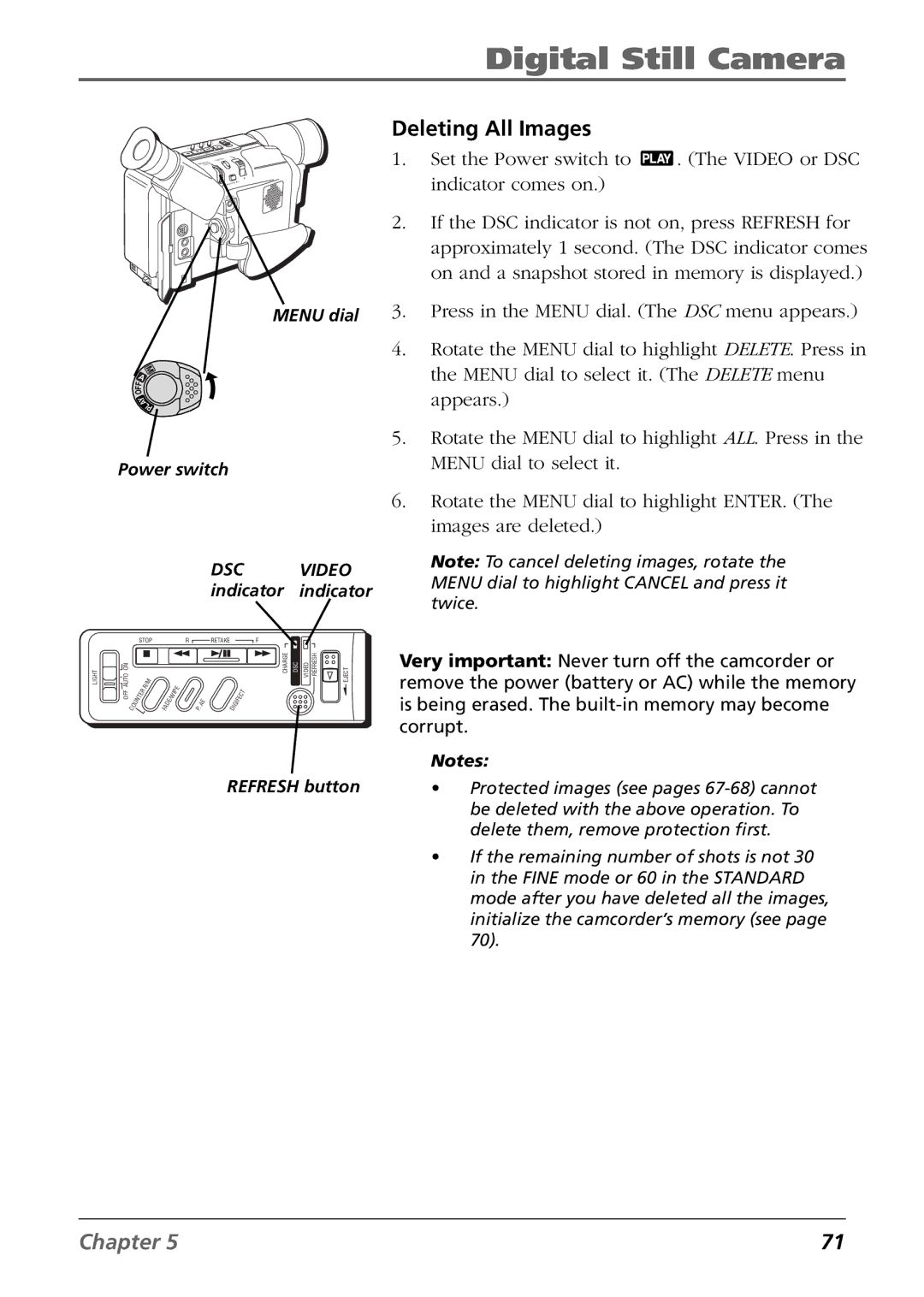 RCA CC6384/CC6394 manual Deleting All Images, Images are deleted 