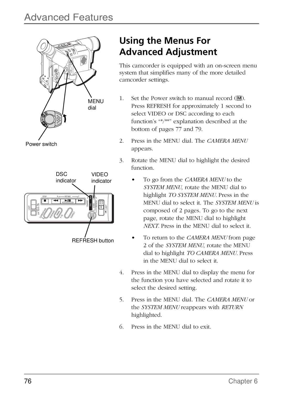 RCA CC6384/CC6394 manual Advanced Features, Using the Menus For Advanced Adjustment 