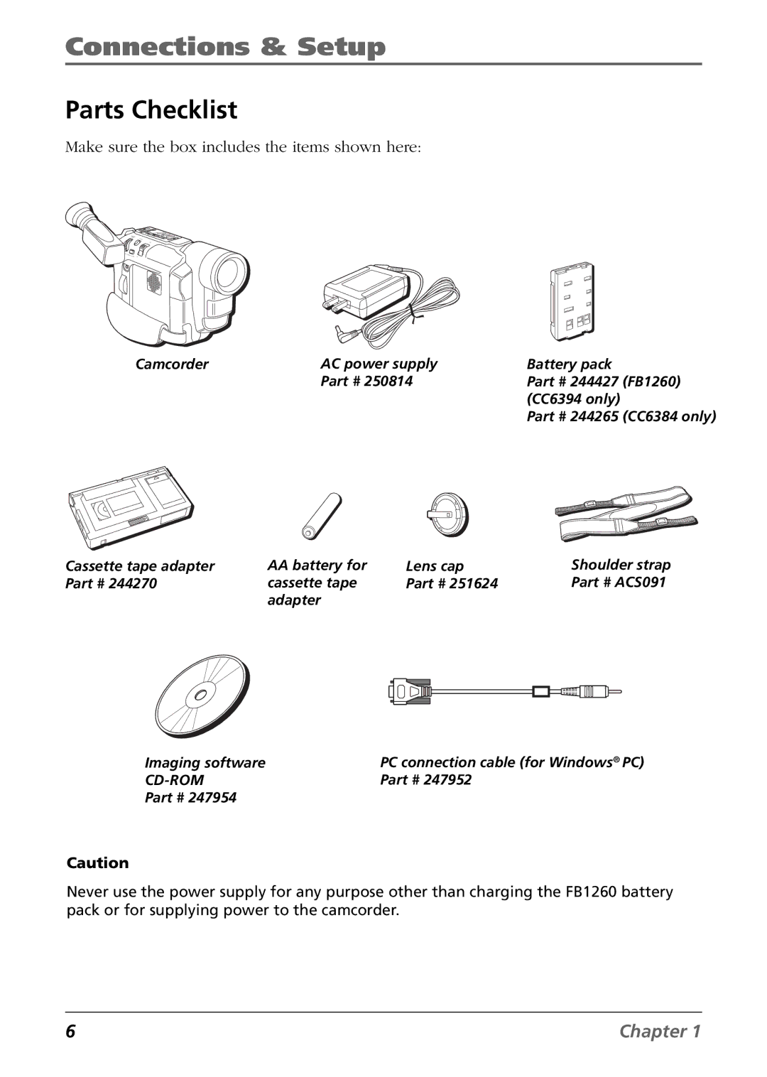 RCA CC6384/CC6394 manual Connections & Setup, Parts Checklist 