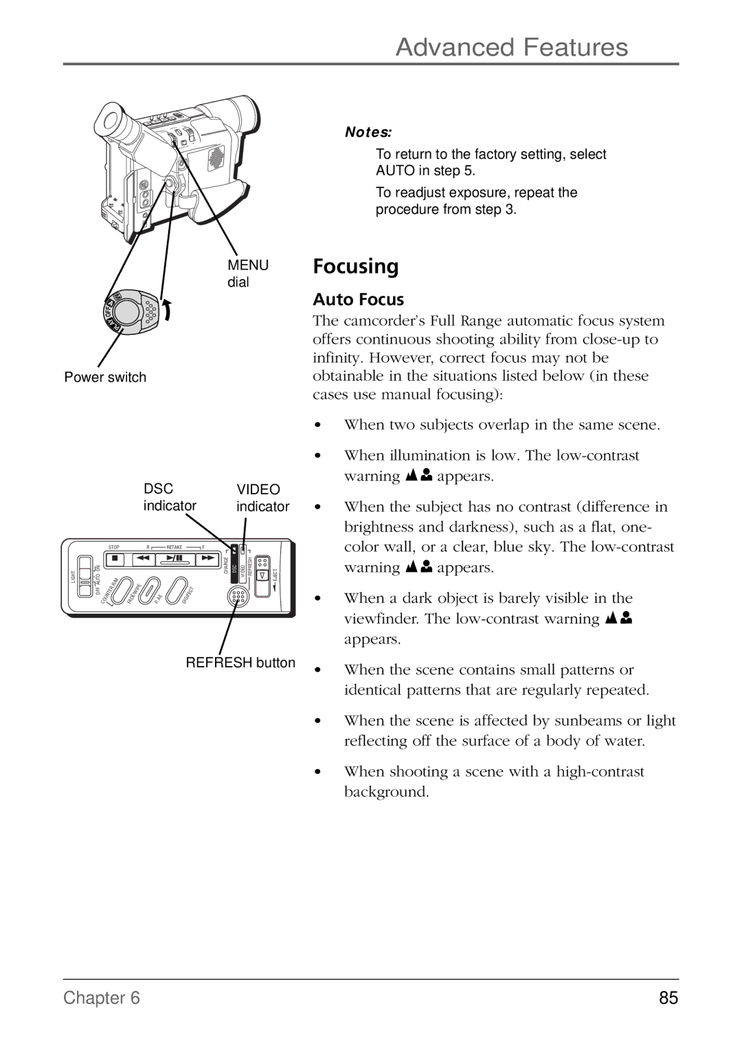 RCA CC6384/CC6394 manual Focusing, Auto Focus 